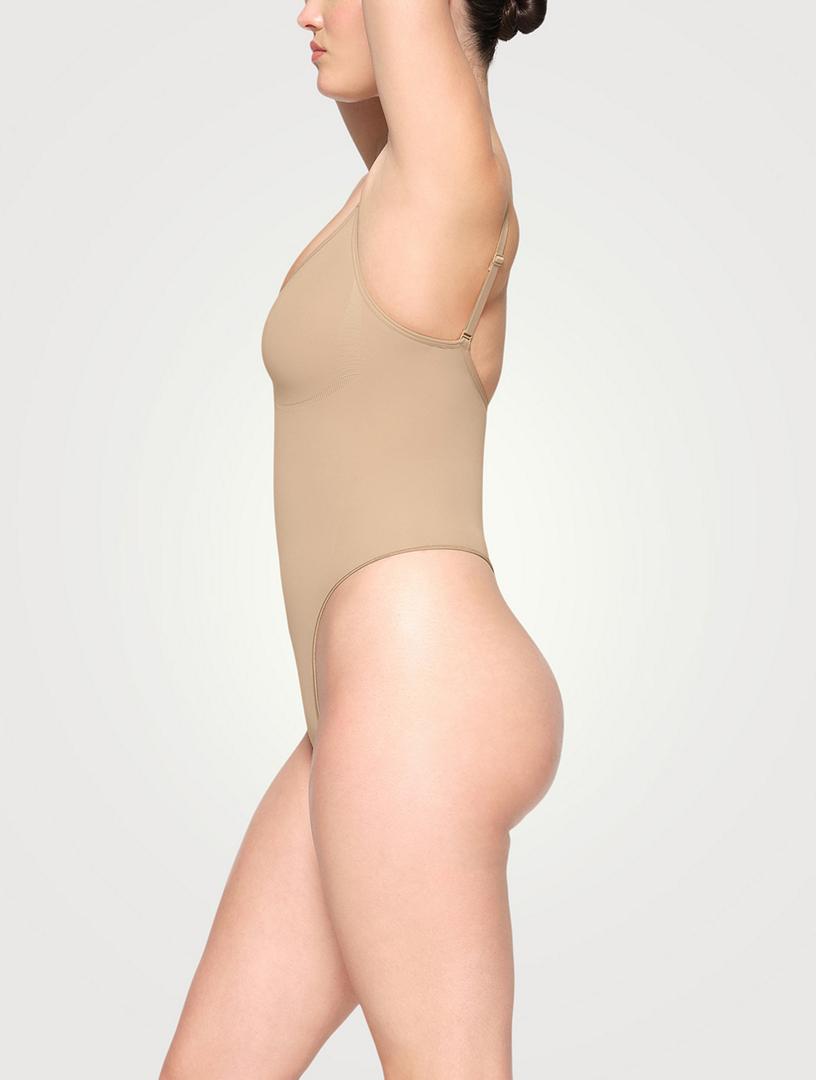 SKIMS: Brown Seamless Sculpt Thong Bodysuit