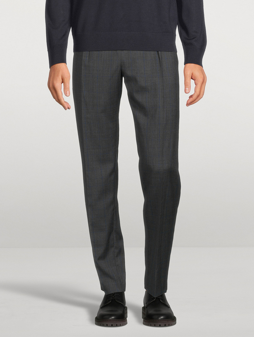 Wool Check Pleated Pants