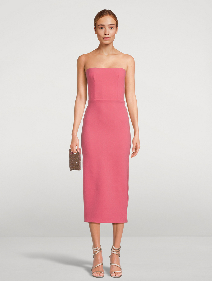 knee length dresses for ladies Strapless Longline Draped Dress in Satin Crepe