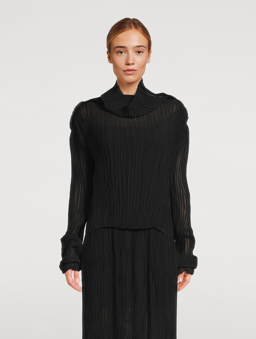 Raw Edge Sheer Plissé Top