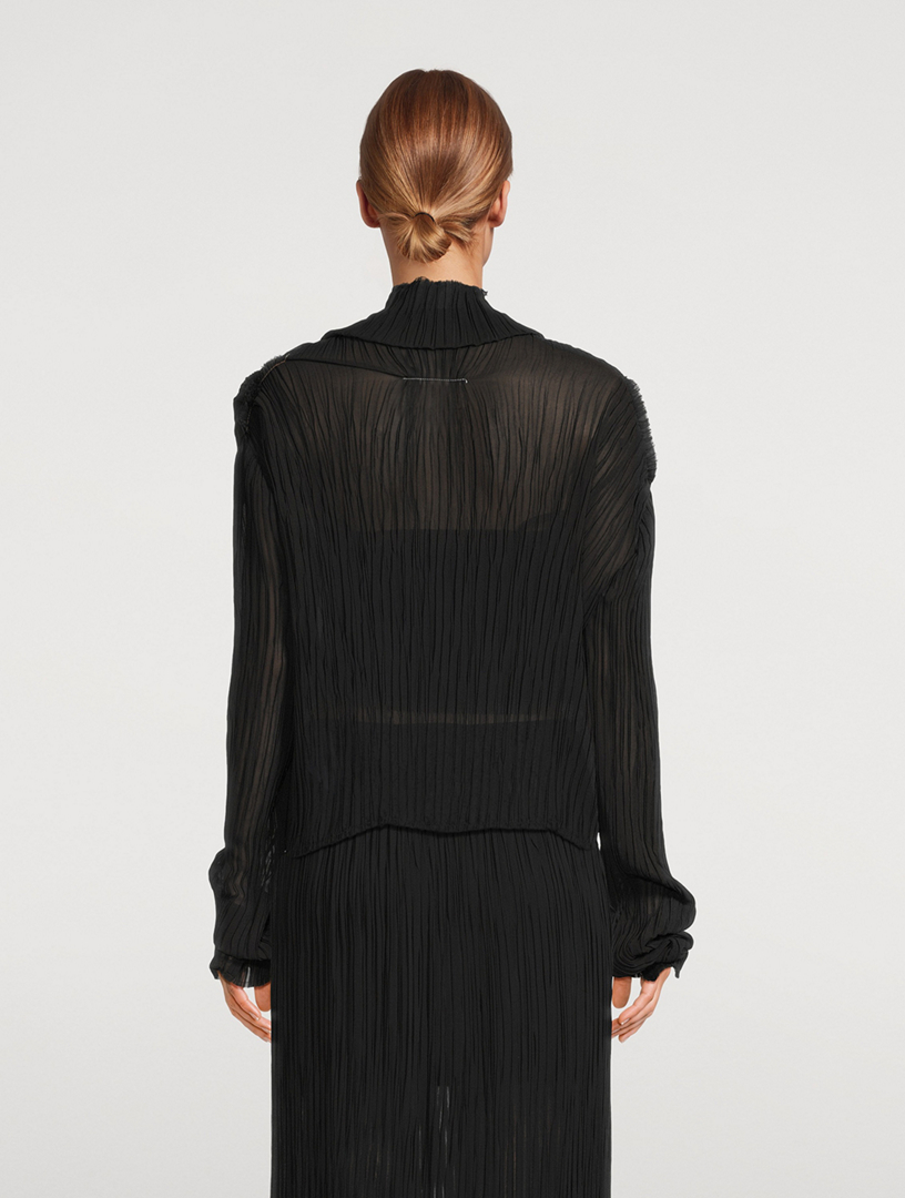 Raw Edge Sheer Plissé Top