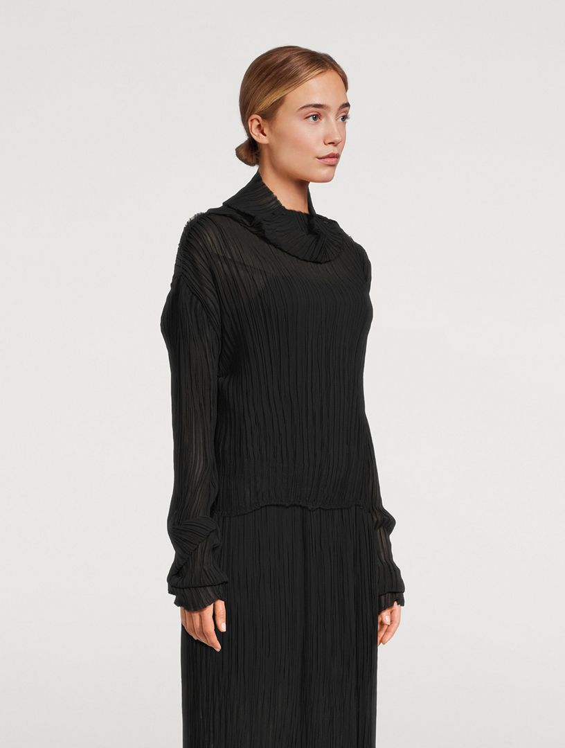 Raw Edge Sheer Plissé Top