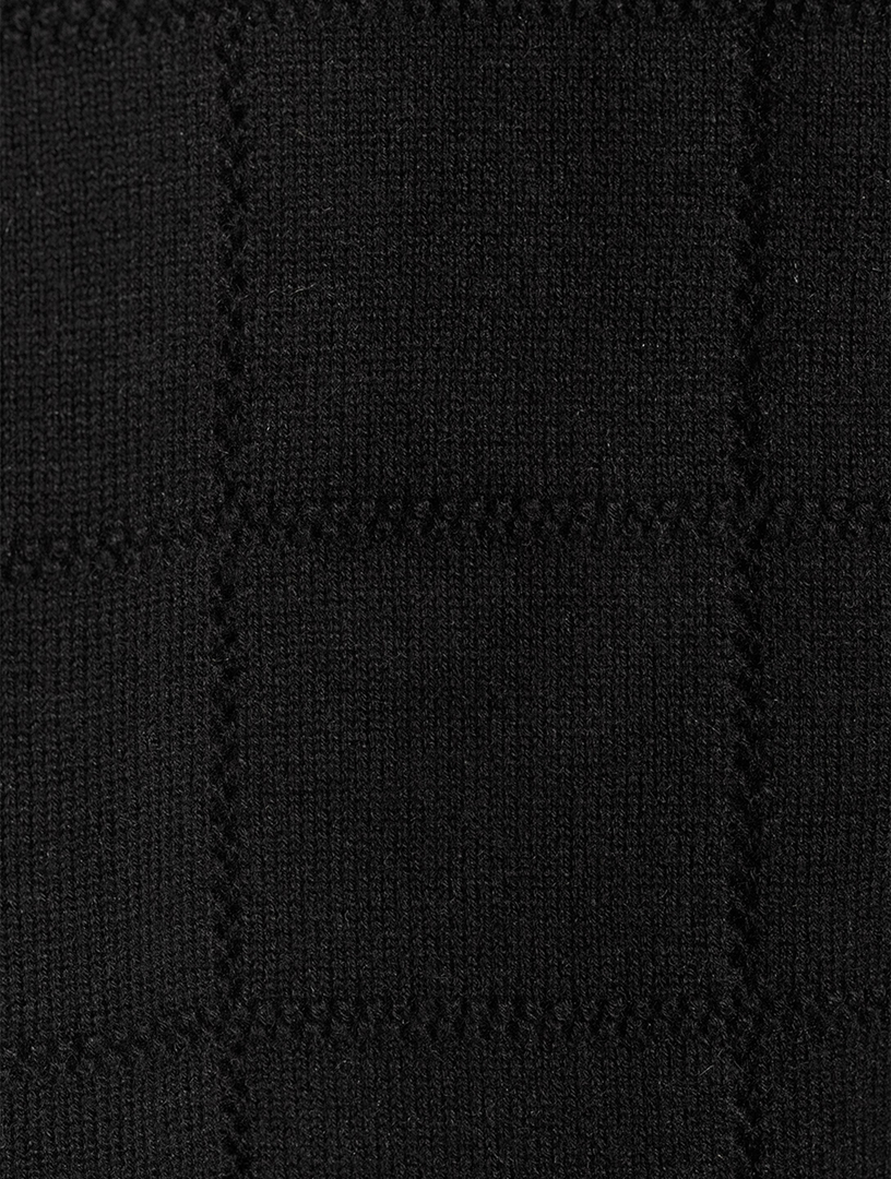 Grid Pointelle Knit Button-Front Sweater