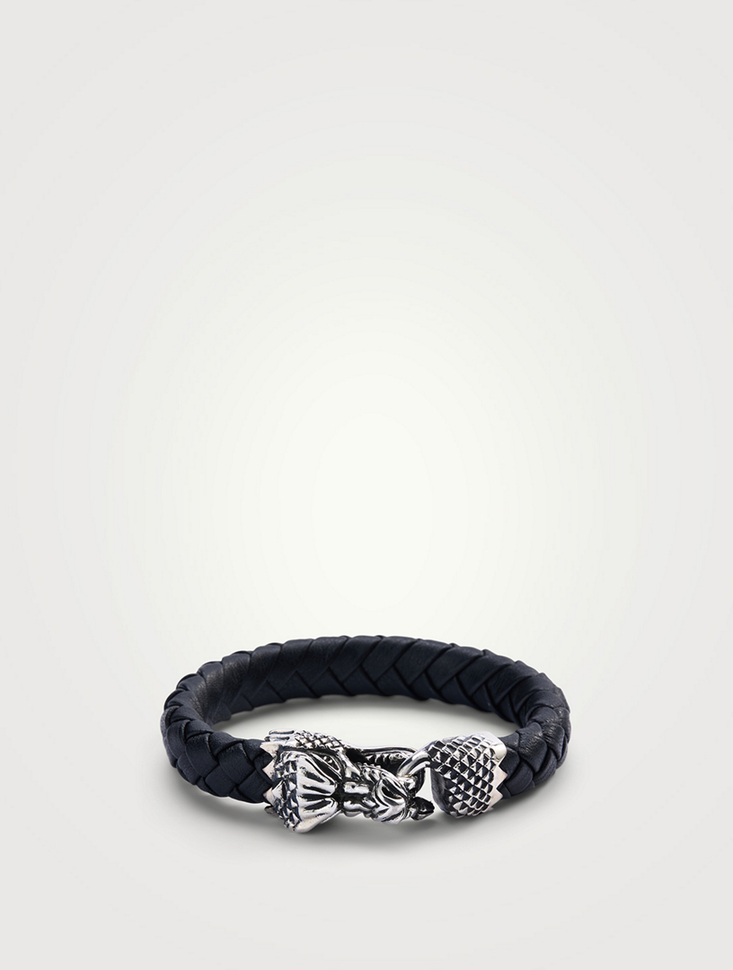 Large Silver Dragon Leather Bracelet