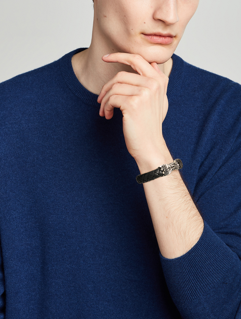 Large Silver Dragon Leather Bracelet