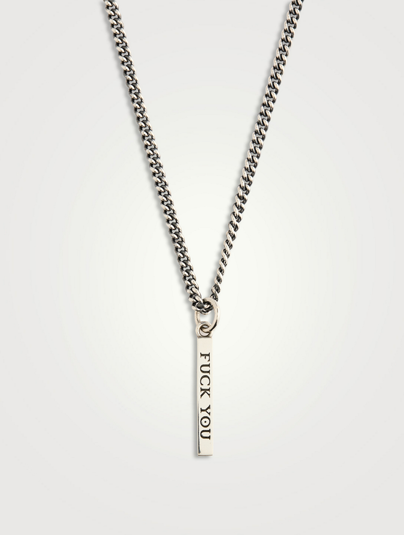 Silver F You Bar Pendant Necklace