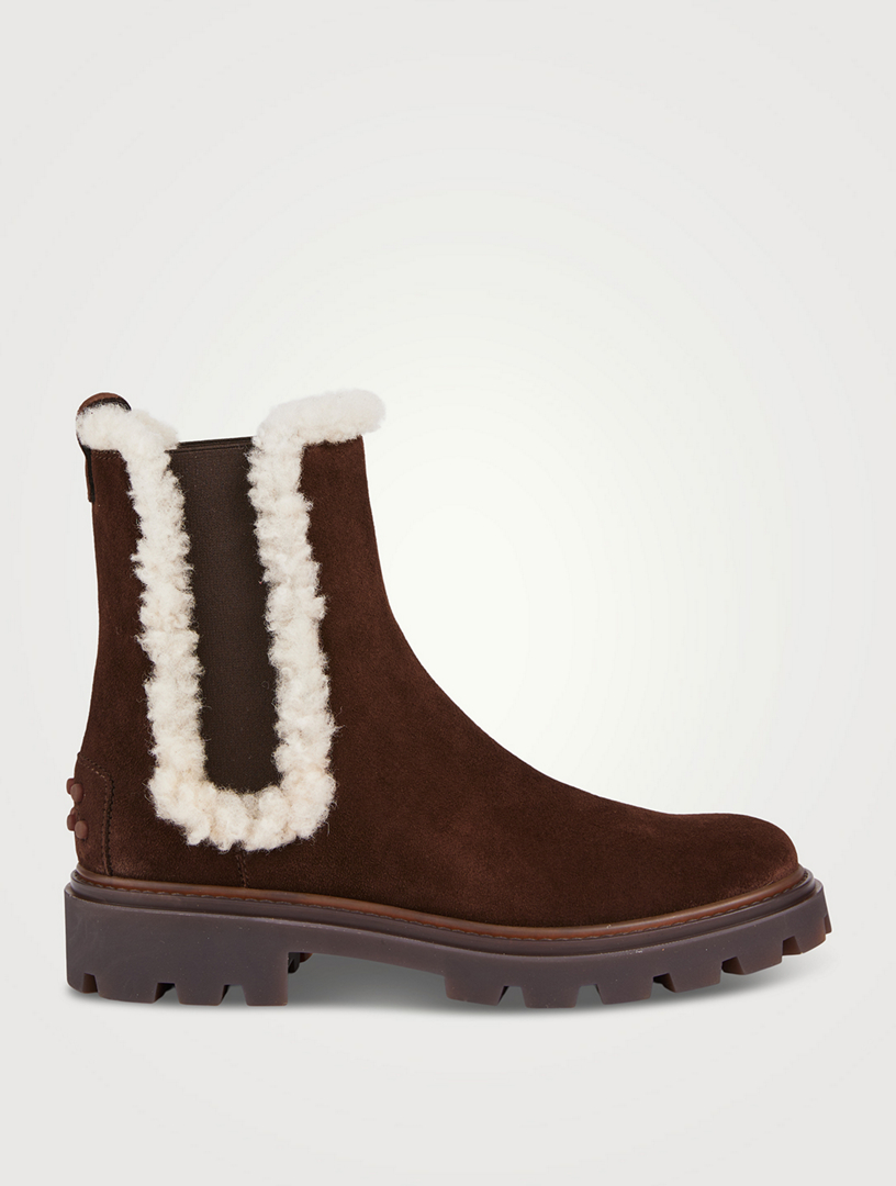 TOD'S Shearling-Trimmed Suede Chelsea Boots | Holt Renfrew