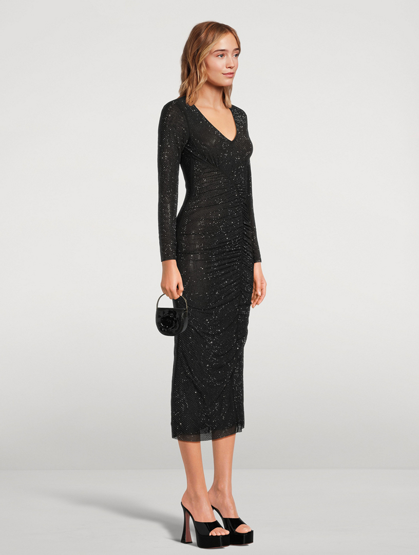 Rhinestone Gathered Midi Dress