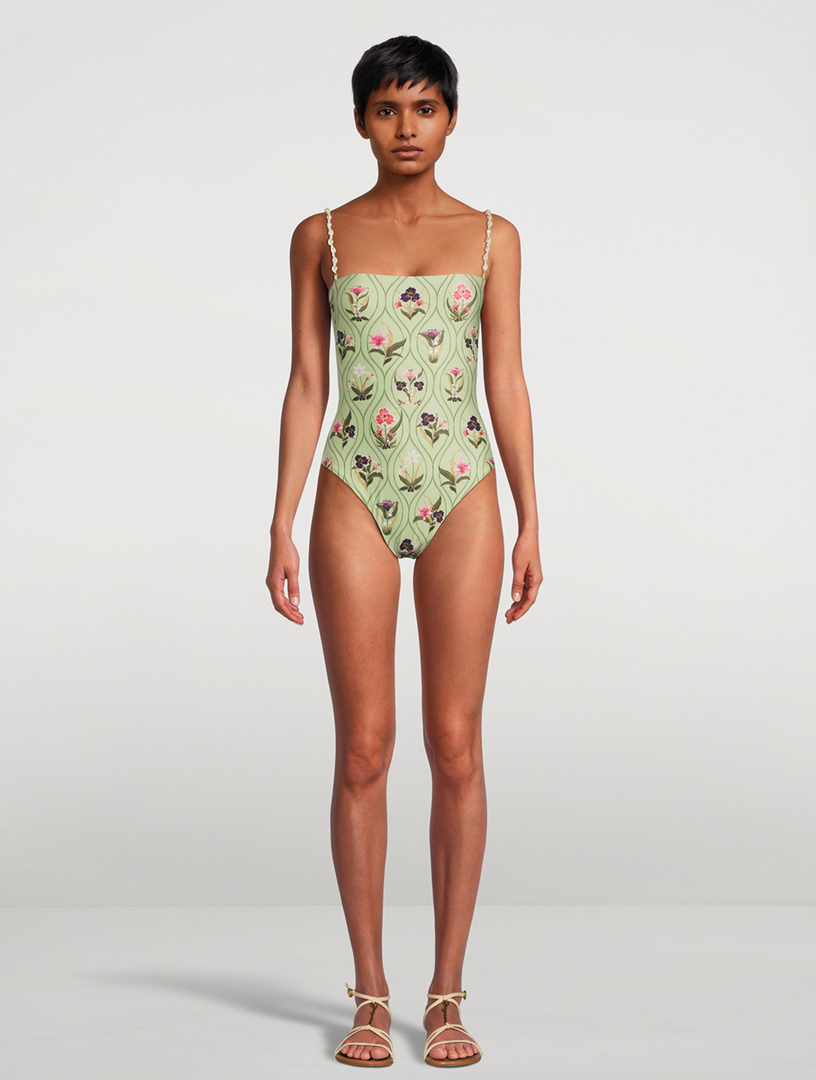 Square-Neck Tank One-Piece Swimsuit in Free Floral