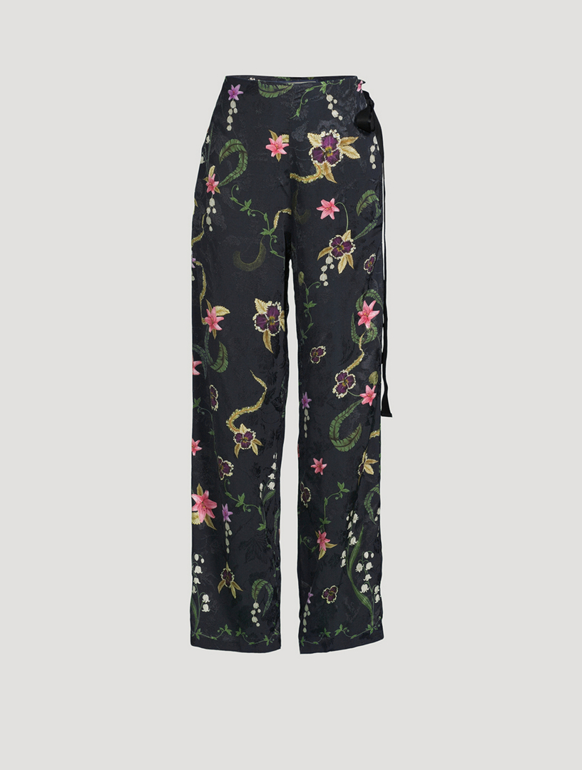 Memoria Tesoro Floral Jacquard Wide-Leg Trousers