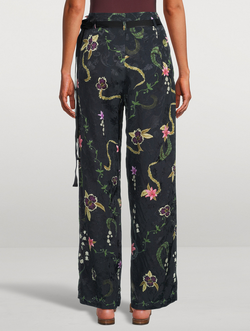 Memoria Tesoro Floral Jacquard Wide-Leg Trousers