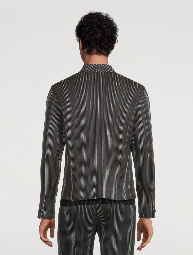 HOMME PLISSÉ ISSEY MIYAKE Tweed Pleats Collarless Jacket