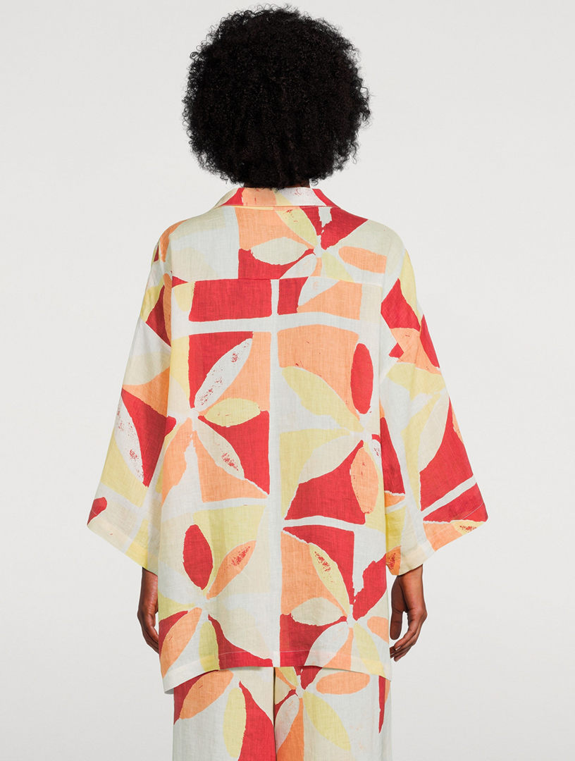 Linen Shirt Sunset Tile Print