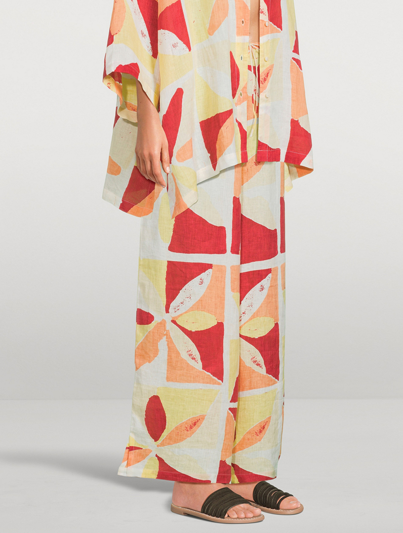 Linen Pants Sunset Tile Print