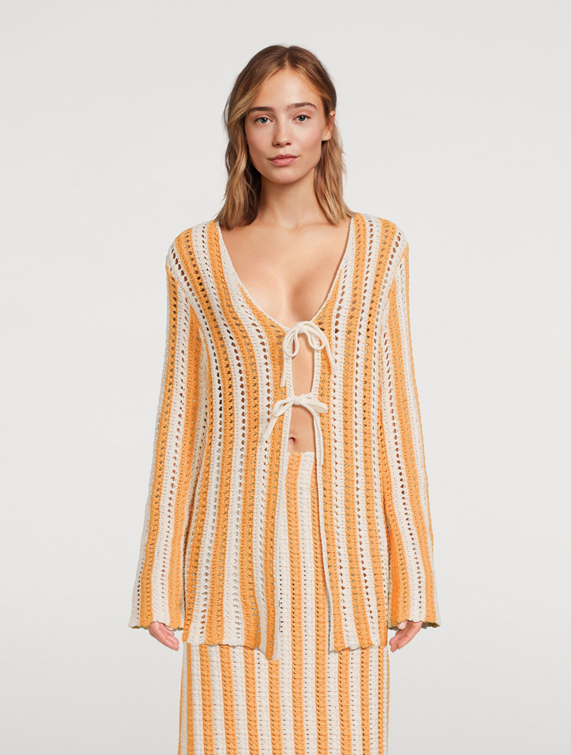 Knit Tie-Front Top Golden Stripe