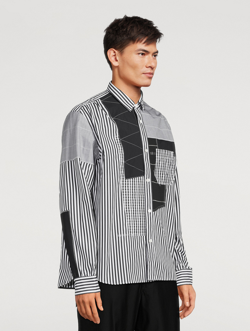 Cotton Patchwork Shirt Striped Print