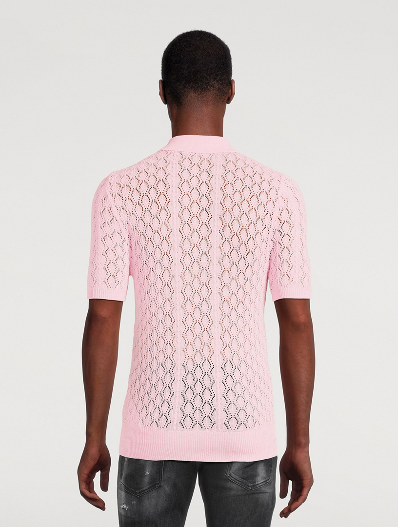 Knitted Openwork Cotton Polo Shirt