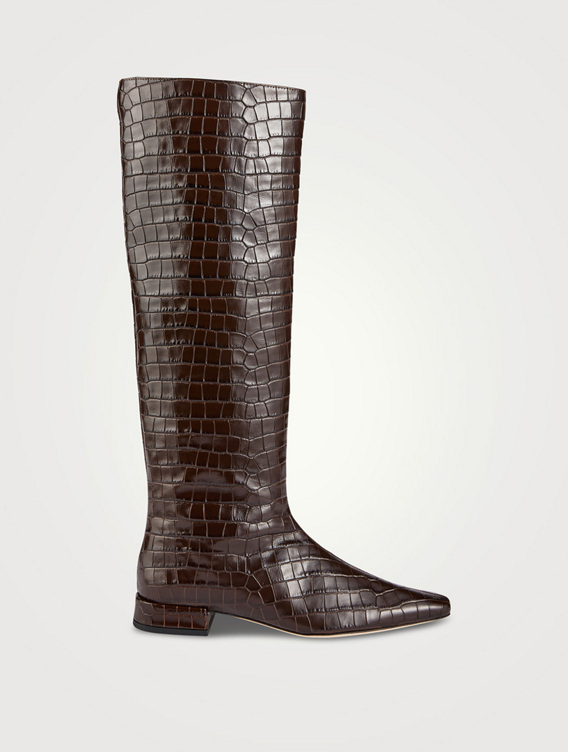 Olga Croc-Embossed Leather Riding Boots