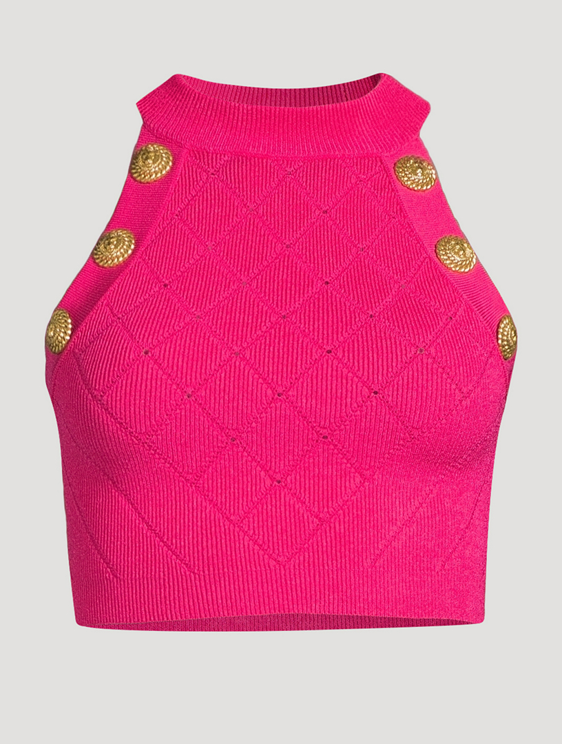 Knit balmain shop logo crop top