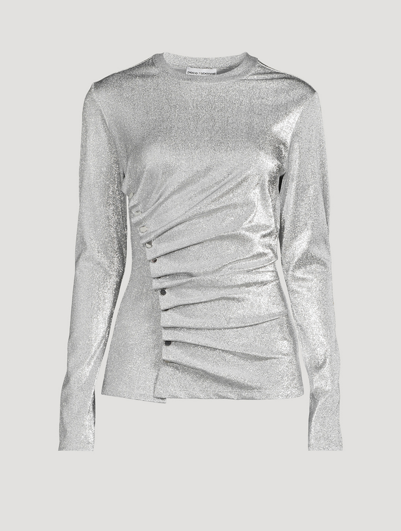 Asymmetric Lurex Long-Sleeve Top