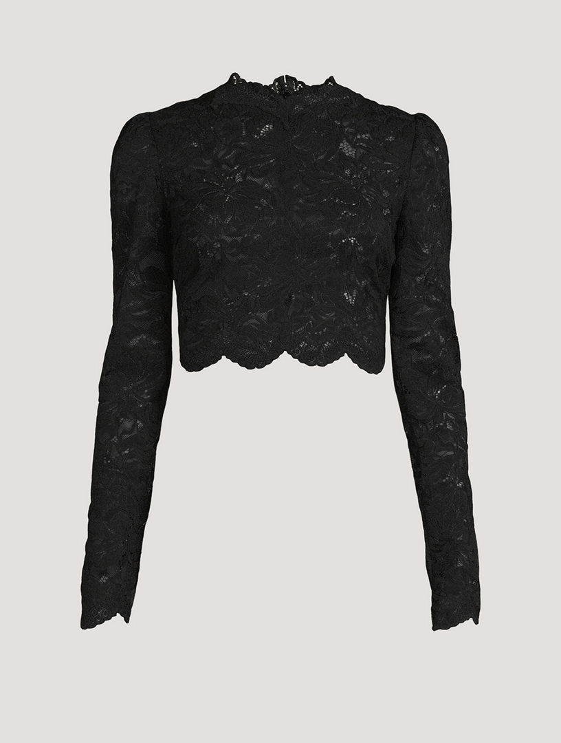 High Neck Long Sleeve Lace Crop Top