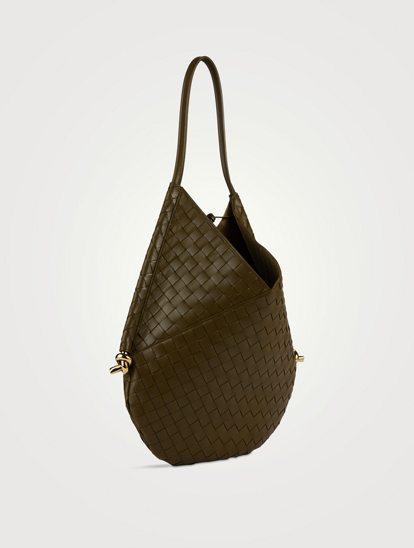 Sac porté épaule Solstice en cuir Intrecciato de taille moyenne