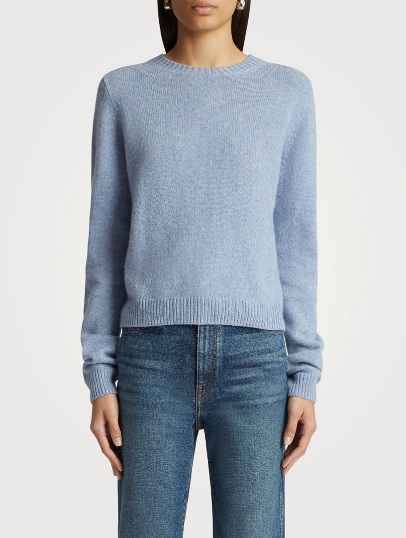 Cashmere jumper with ribbed trims - arctic blue