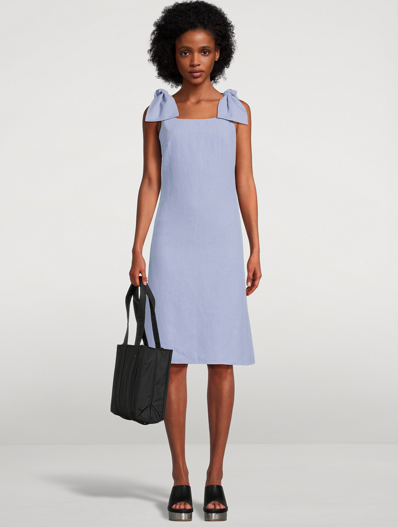 Bow-Trimmed Linen Midi Dress