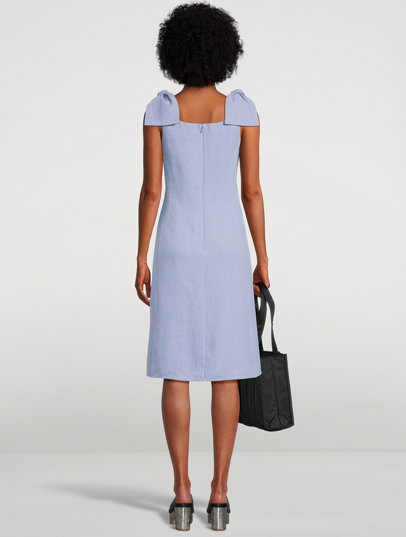 Bow-Trimmed Linen Midi Dress