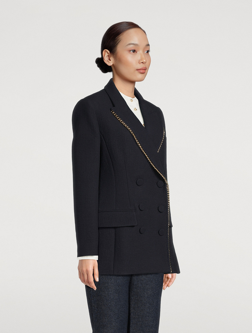 Chain-Trimmed Double-Breasted Wool Blazer