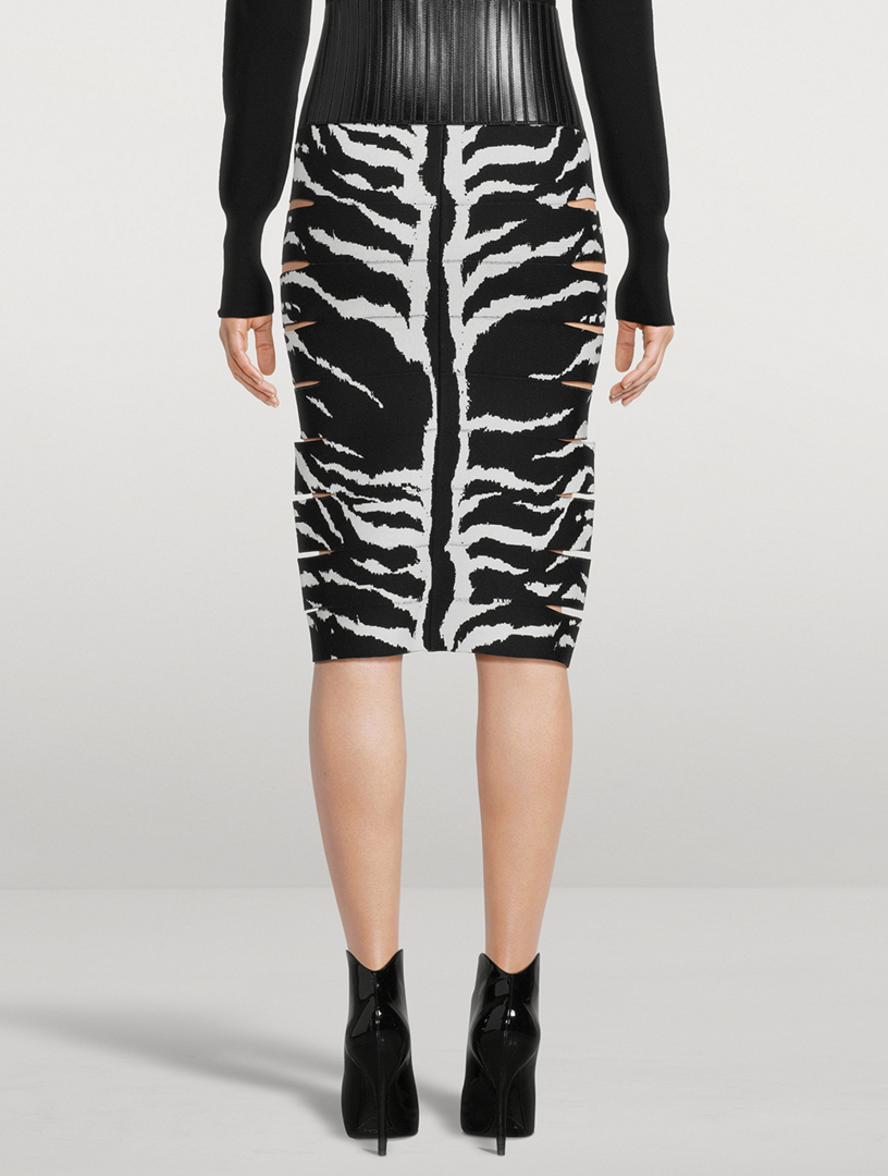 Animal Jacquard Cut-Out Pencil Skirt