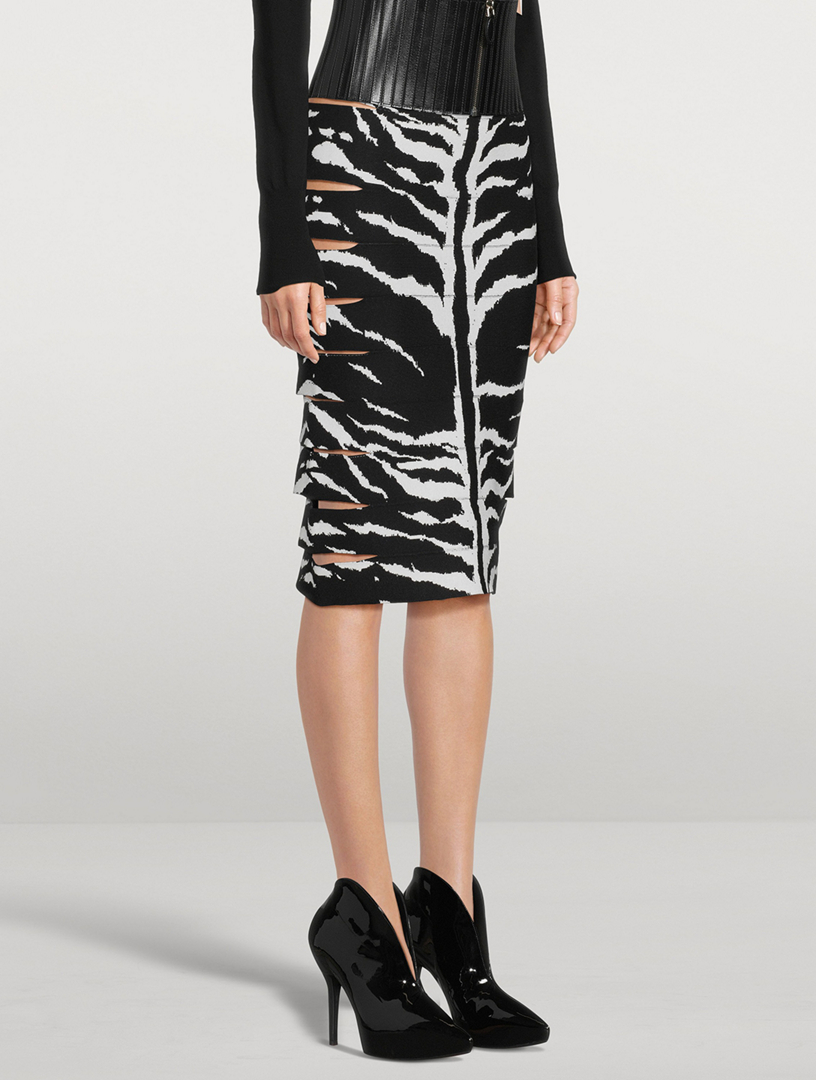 Animal Jacquard Cut-Out Pencil Skirt
