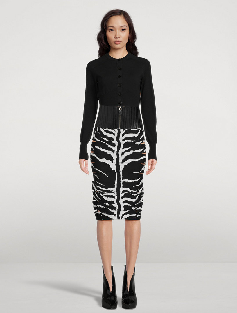 Animal Jacquard Cut-Out Pencil Skirt