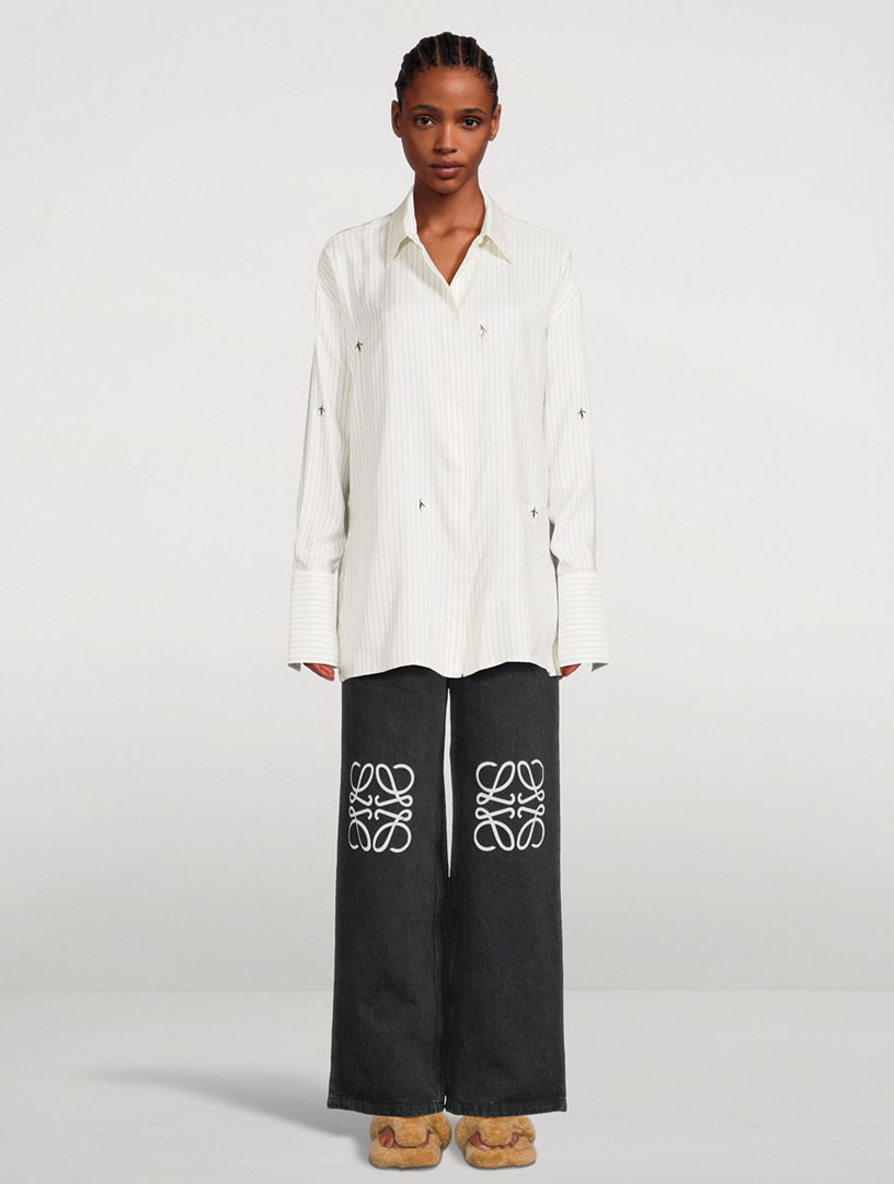 パンツ Loewe PANTALONE BAGGY ANAGRAM IN PELLE Loewe Anagram Baggy Jeans Black