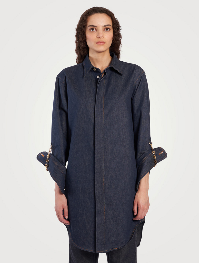 Chain-Trimmed Denim Shirt