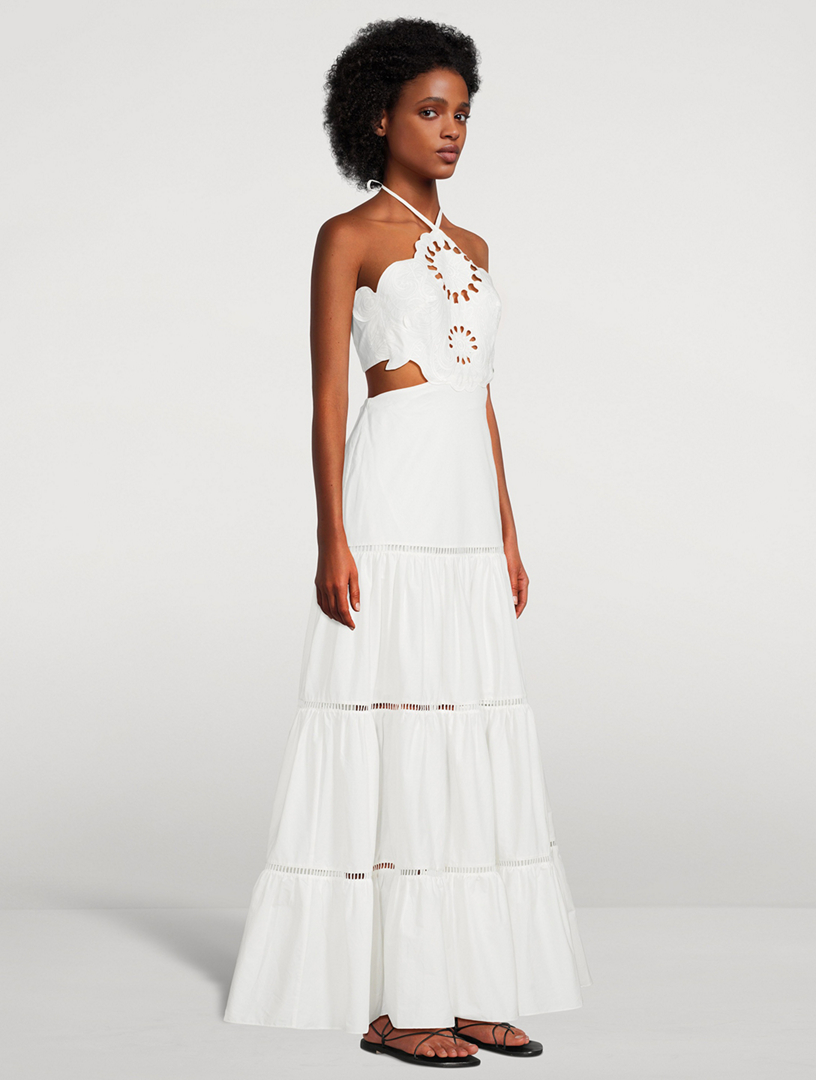 Lasercut Cotton Maxi Dress