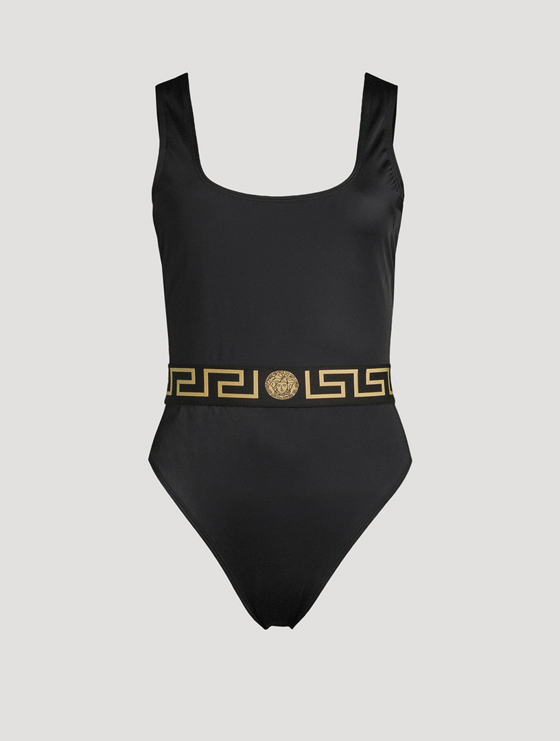 Blue Greca One-Piece Swimsuit by Versace Underwear on Sale