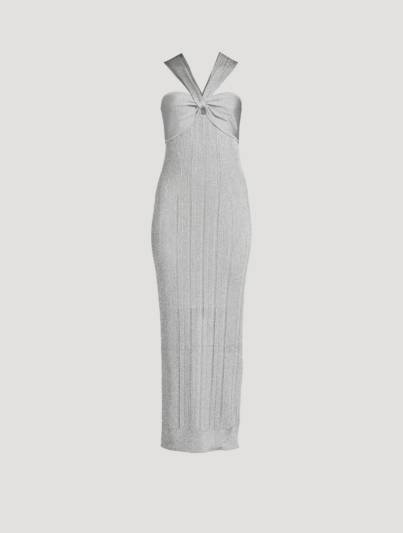 Womens Hervé Léger beige Ribbed Fishtail Midi Dress