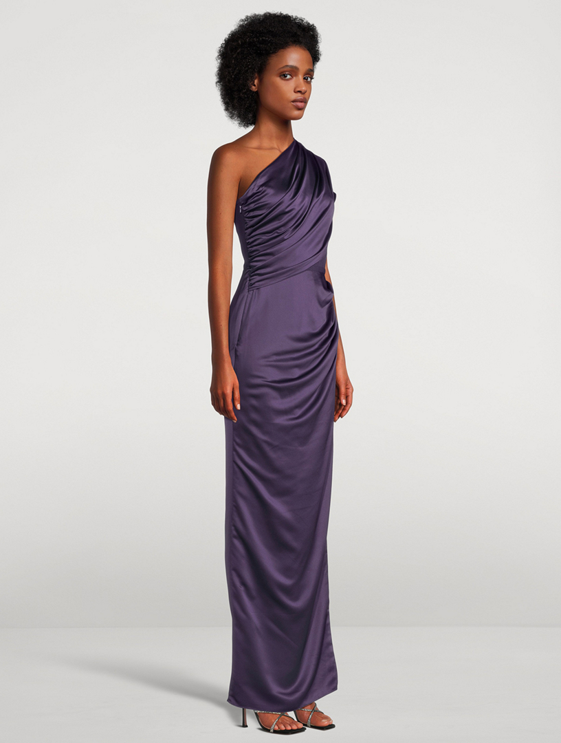 Ruched One-Shoulder Combo Gown
