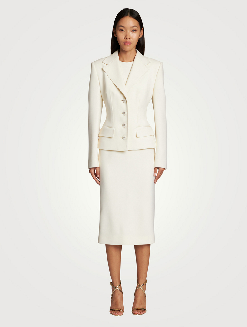 Stretch Wool Single-Breasted Short Blazer