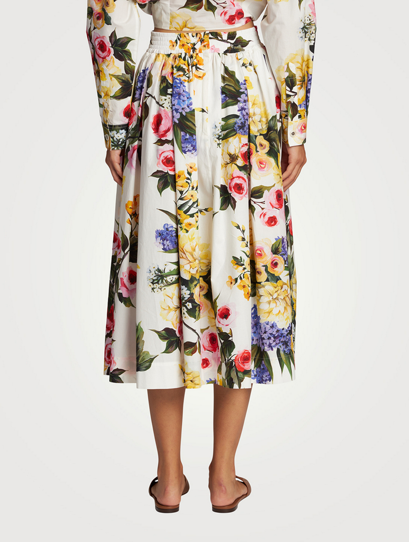 Cotton Midi Skirt Floral Print