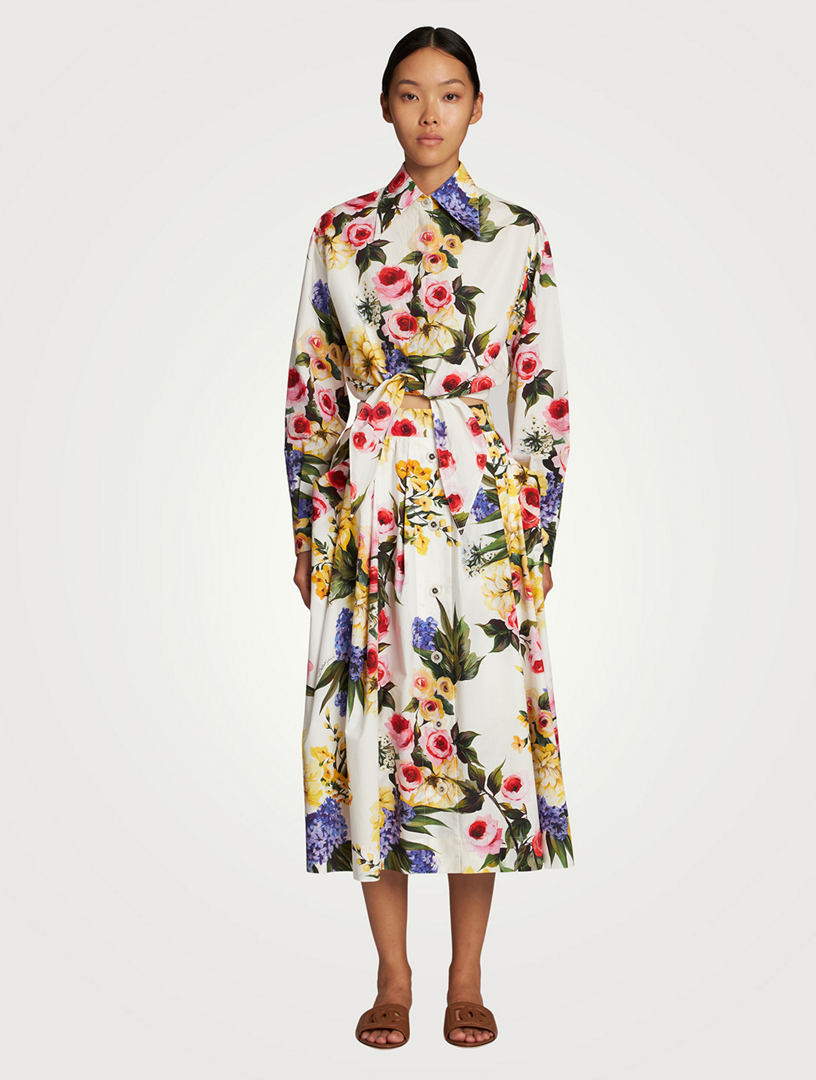 Cotton Midi Skirt Floral Print