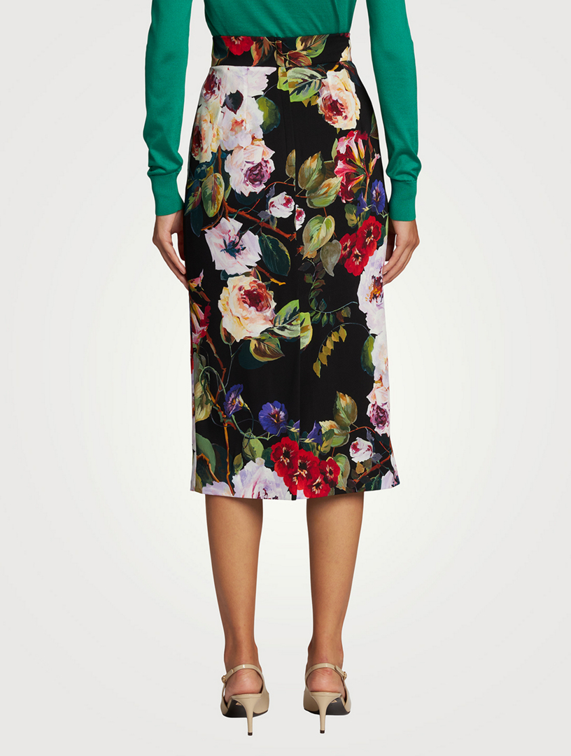 【Dolce&Gabbana】ローズ Garden charmeuseミディスカート Rose Garden charmeuse midi skirt in multicoloured - Dolce