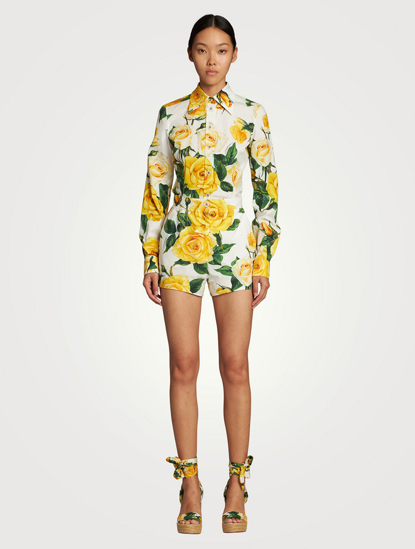 Stretch Cotton Shirt Floral Print