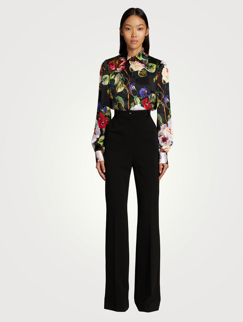 Stretch Silk Satin Shirt In Floral Print