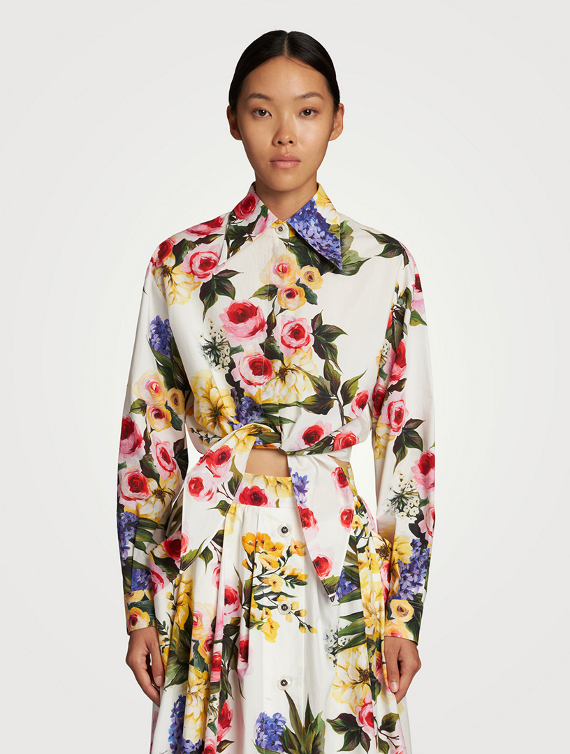 DOLCE GABBANA Cotton Cropped Shirt In Floral Print Holt Renfrew