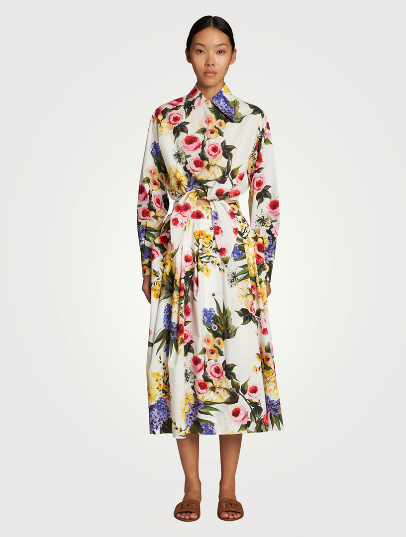 Cotton Cropped Shirt Floral Print