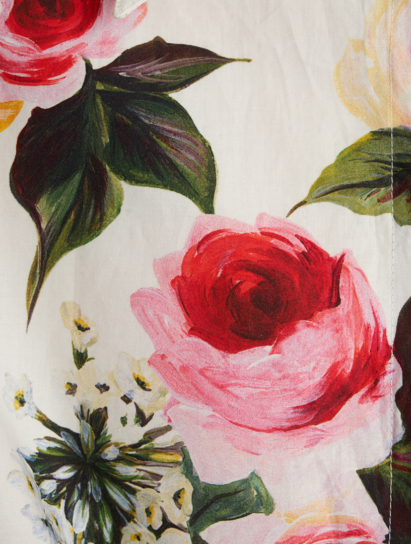Cotton Cropped Shirt Floral Print