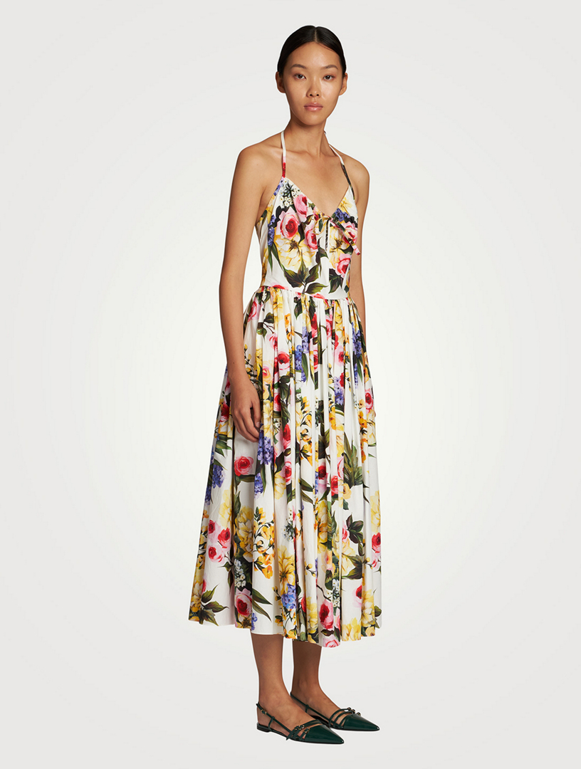 DOLCE & GABBANA Cotton Poplin Midi Dress In Floral Print