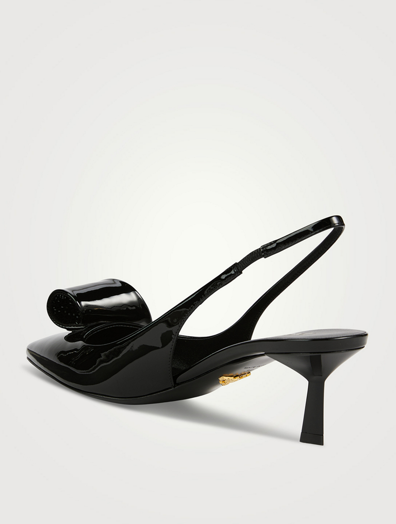 Prada logo bow hot sale slingback pump